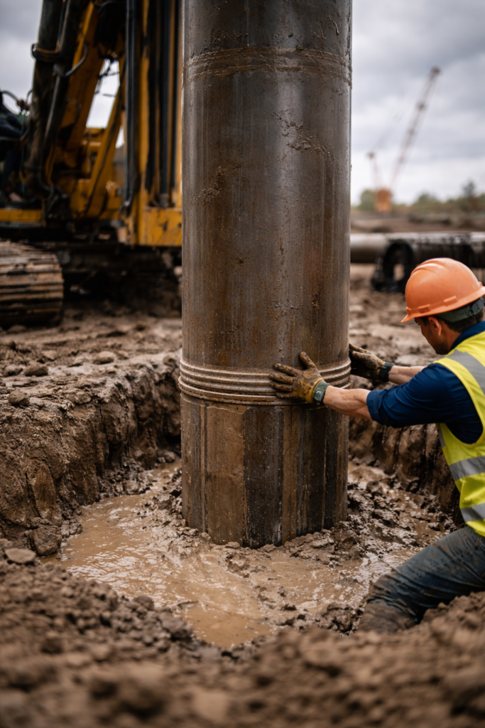 Guiding the steel casing pipe